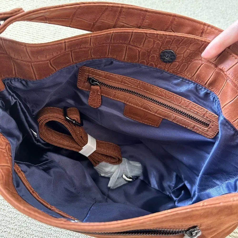 NEW Neiman Marcus Brand Brown/Rust Suede Hobo Shoulder Bag with Zip Closure